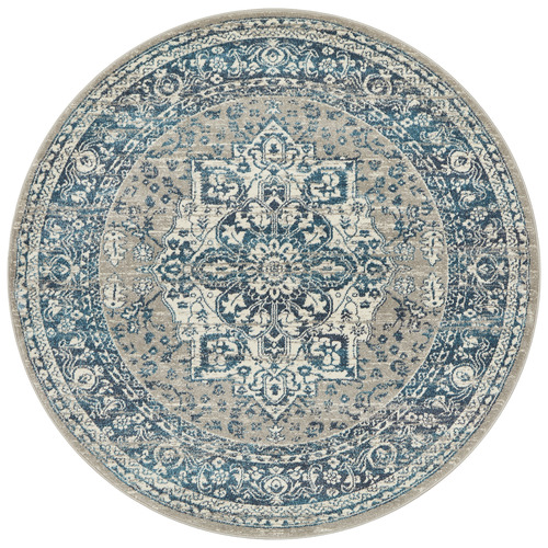 SandStoneSea Sky Blue Florette Vintage Look Round Rug Temple & ster