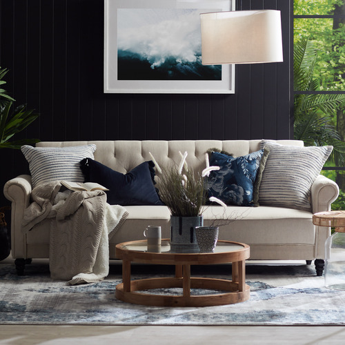 SandStoneSea Richmond 3 Seater Linen Chesterfield Sofa Bed Temple