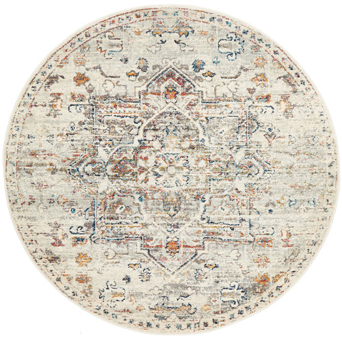 SandStoneSea Silver Transitional Distressed Round Rug Temple & ster