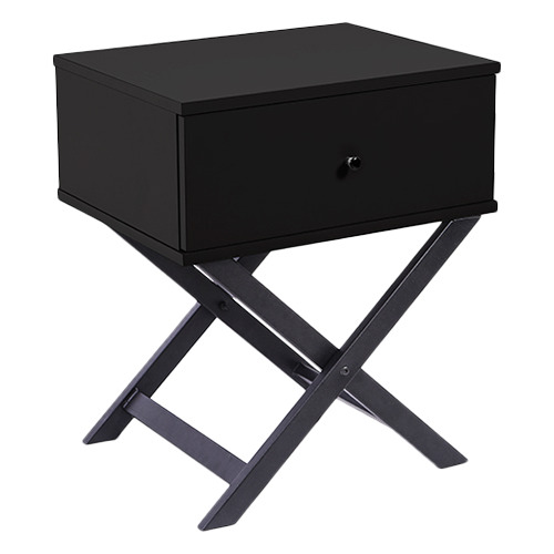 black cross legged bedside table