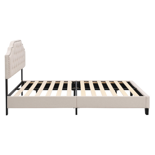 SandStoneSea Beige Jerson Upholstered Bed | Temple & Webster