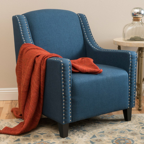 SandStoneSea Dark Blue Davenport Fabric Armchair | Temple & Webster