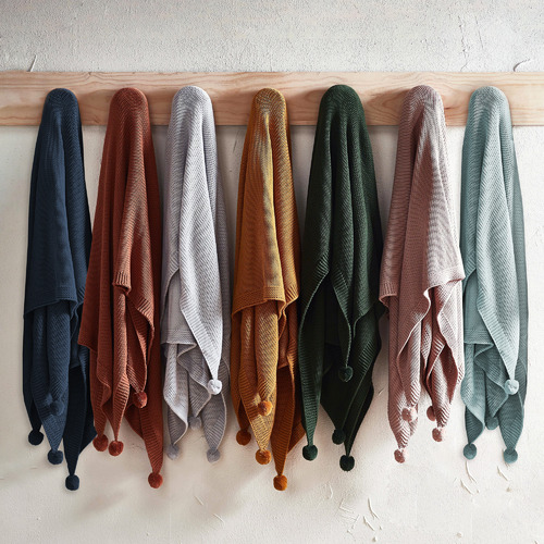 SandStoneSea Pom Pom Knitted Cotton Throw Temple & ster