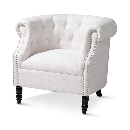 white linen club chair