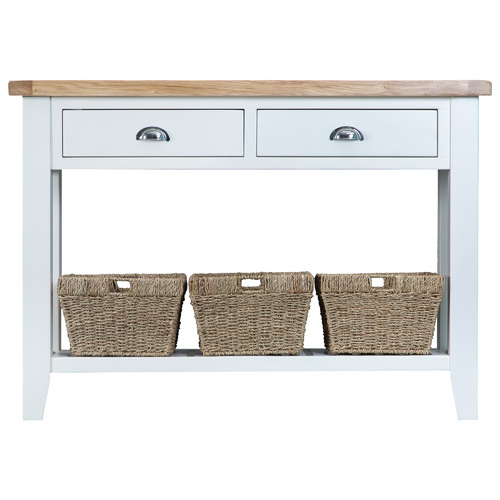 white console with baskets