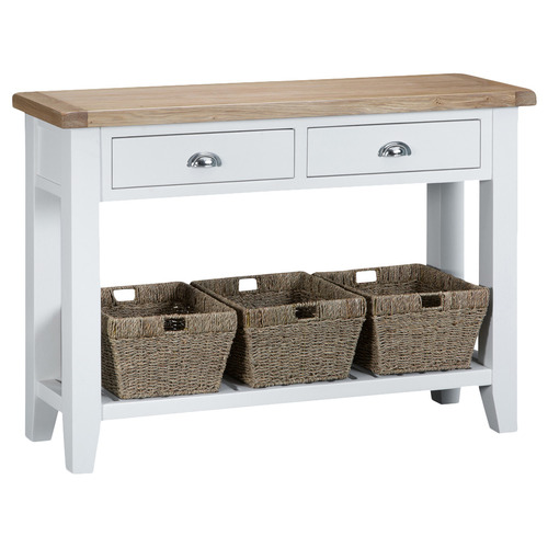 white wicker console table