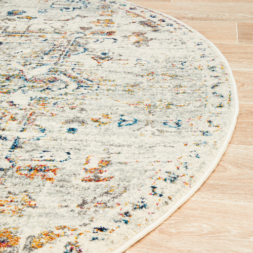 SandStoneSea Silver Transitional Distressed Round Rug Temple & ster