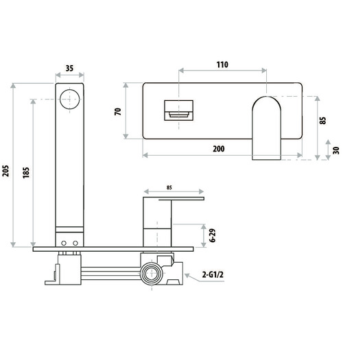 2 Piece The Gabe Leva Spout & Wall Mixer Tap Set