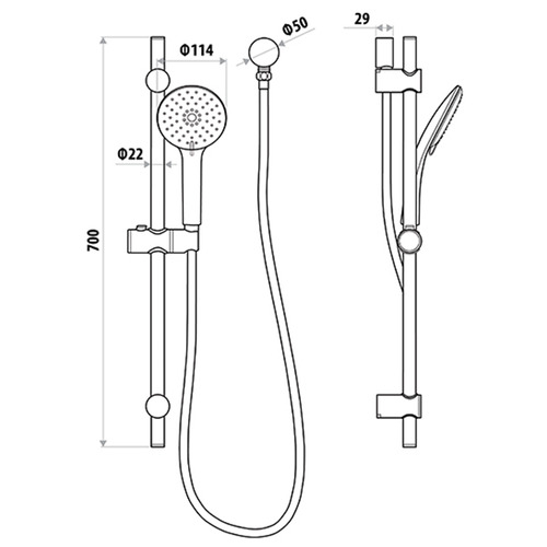 Sami Chrome Round Rail Shower