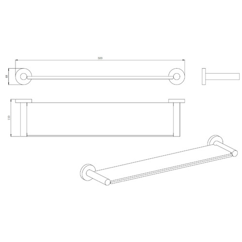 Clovelly 500mm Brushed Gold Stainless Steel Shower Shelf