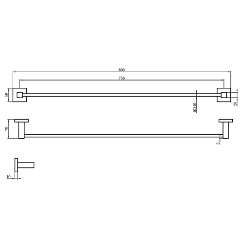 Lauren Elite 800mm Single Towel Rail