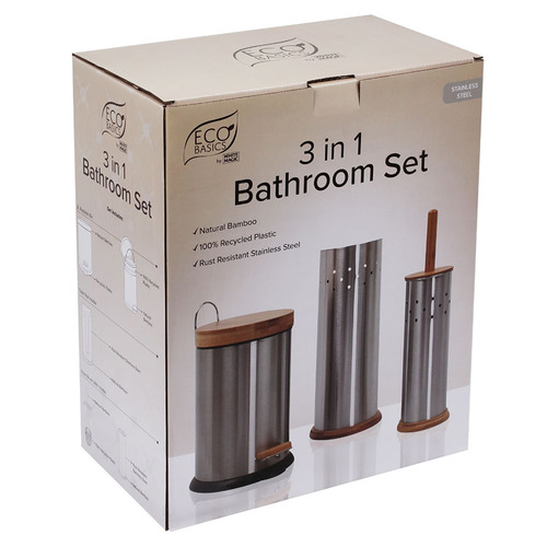 3 Piece Toilet Roll Holder, Brush & Bin Set