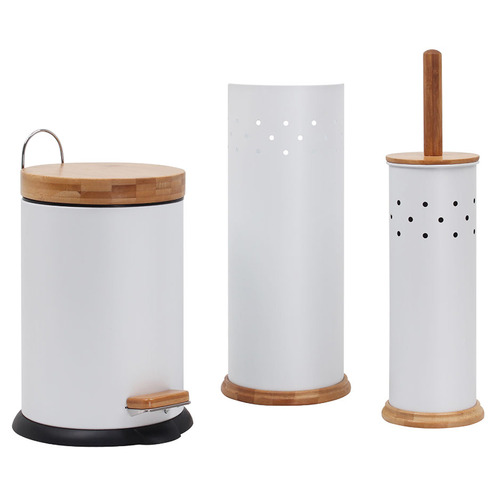 EcoBasics 3 Piece Toilet Roll Holder, Brush & Bin Set Temple & ster
