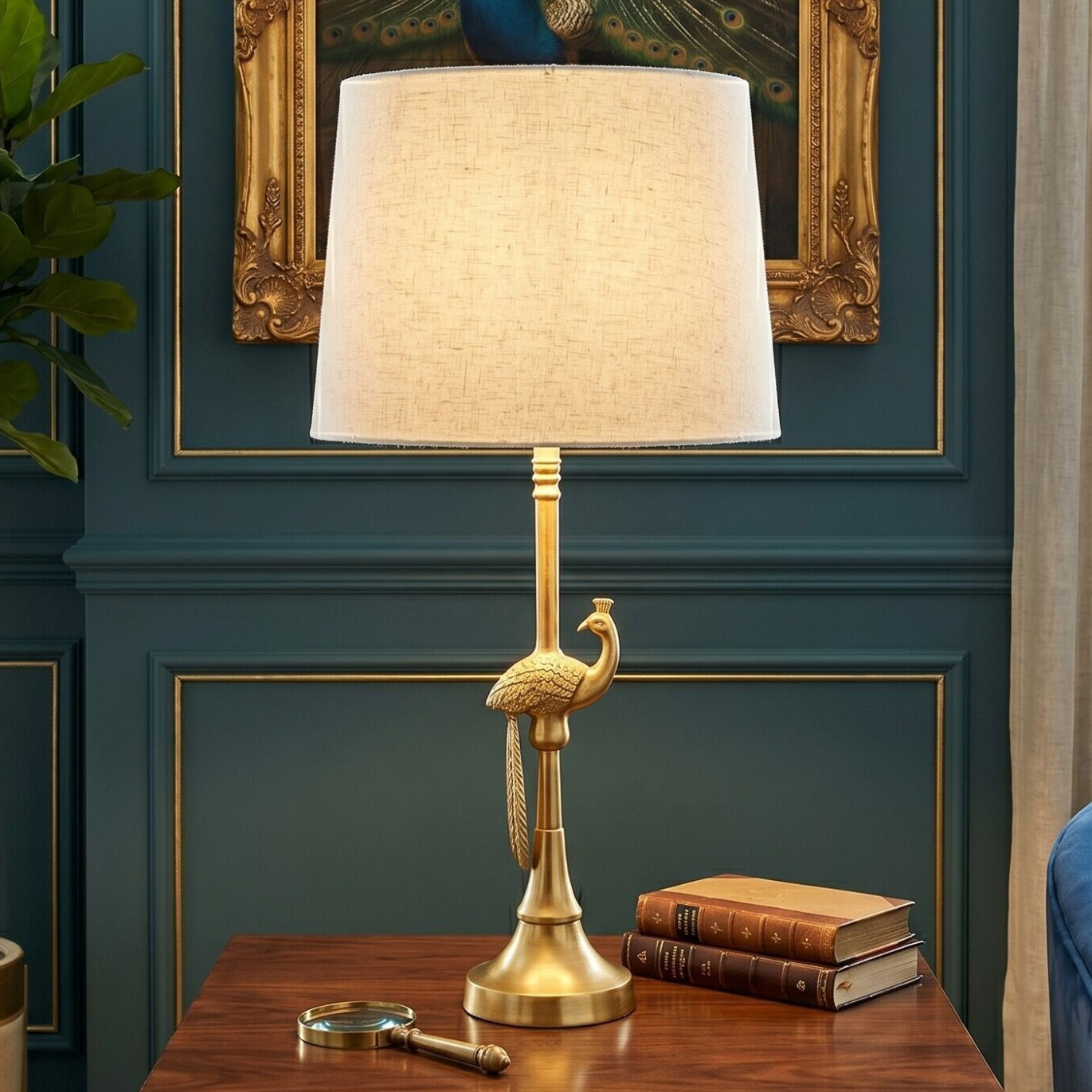 Lucia Linen Peacock Table Lamp