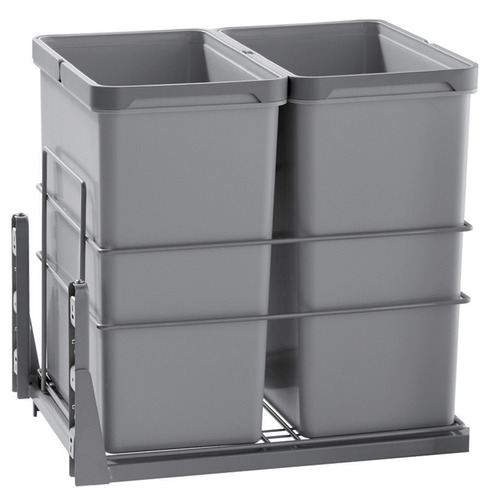 Grey 56L Twin Slide Out Concealed Waste Bin