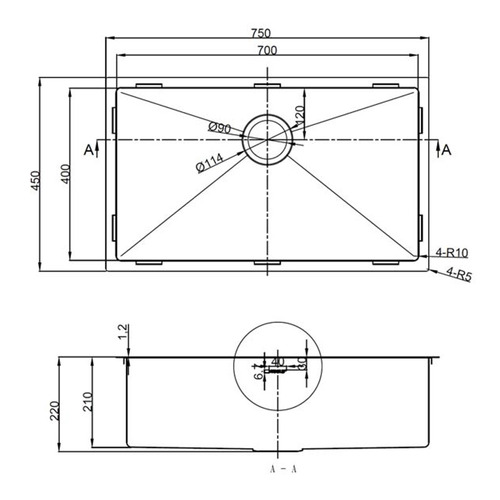 75cm Rectangular Single Kitchen Sink