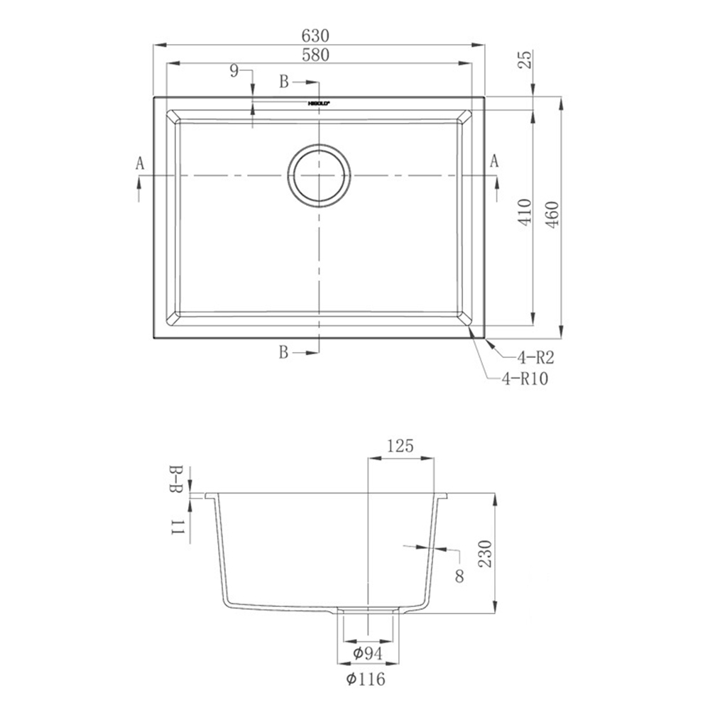 630mm Single Granite Composite Kitchen Sink