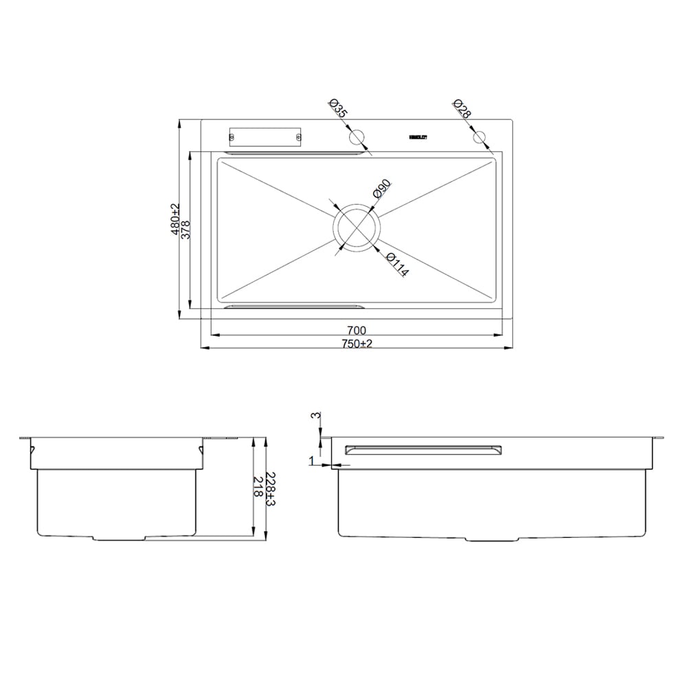 Belle Luxe 750mm Single Stainless Steel Kitchen Sink