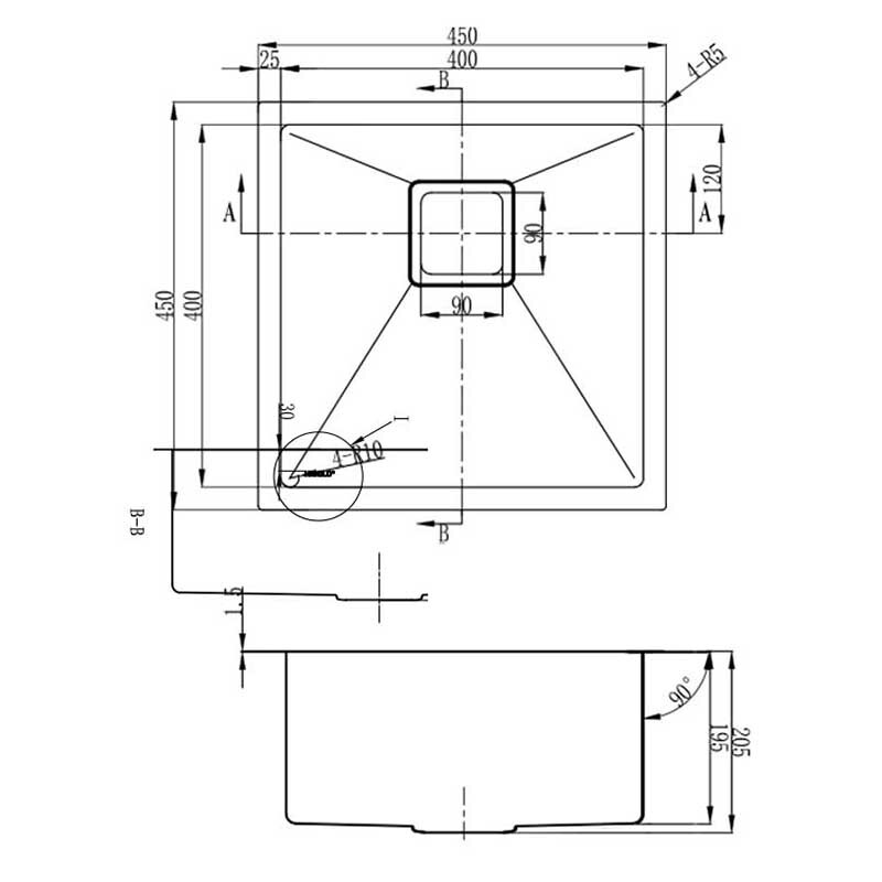 Vante 450mm Single Stainless Steel Kitchen Sink