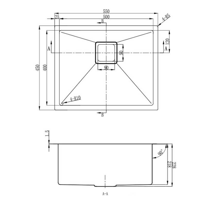 Vante 550mm Single Stainless Steel Kitchen Sink