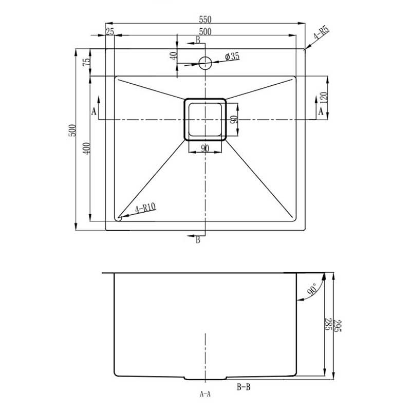 Vante 550mm Single Stainless Steel Deep Kitchen Sink