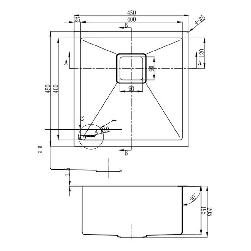 Vante 450mm Single Stainless Steel Kitchen Sink