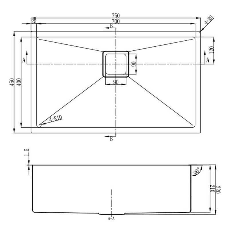 Vante 750mm Single Stainless Steel Kitchen Sink