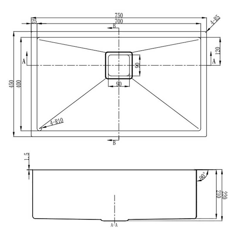 Vante 750mm Single Stainless Steel Kitchen Sink