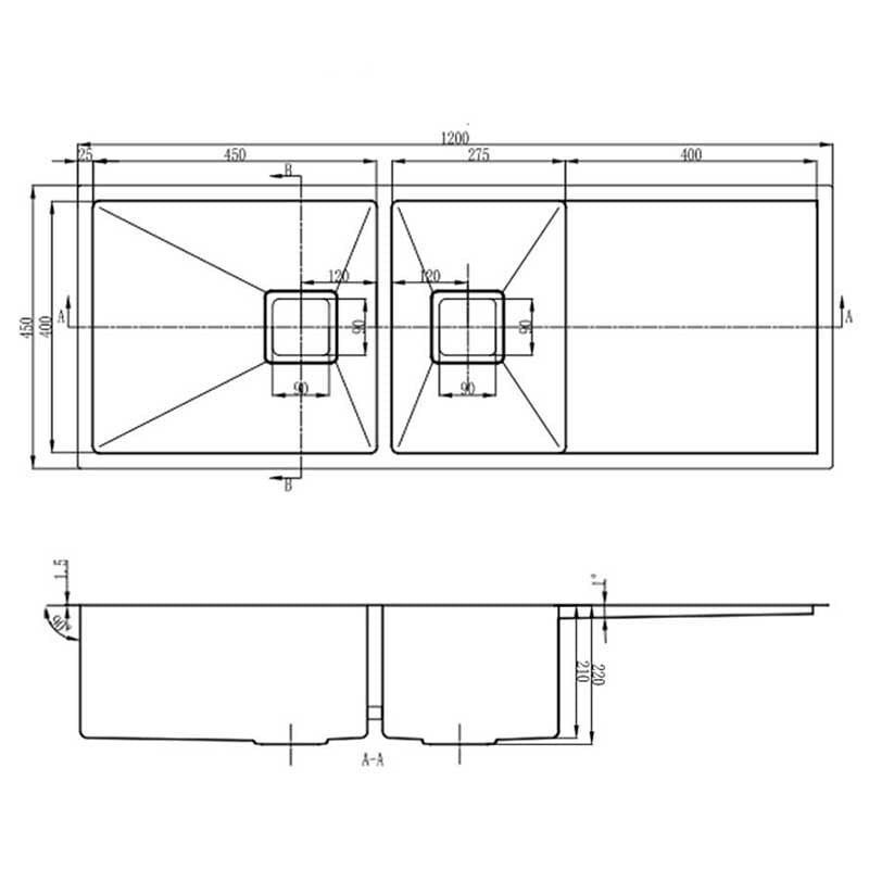 Vante 1200mm 1 & 1/2 Stainless Steel Kitchen Sink with Drainer