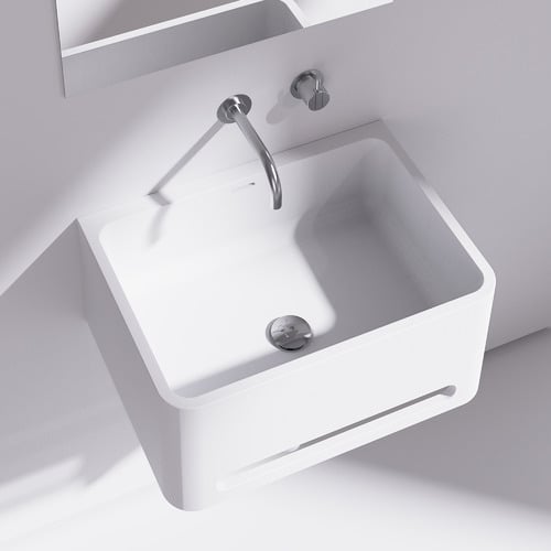 Vision 550mm Matte White Wall Hung Basin with Towel Rail | Temple & Webster
