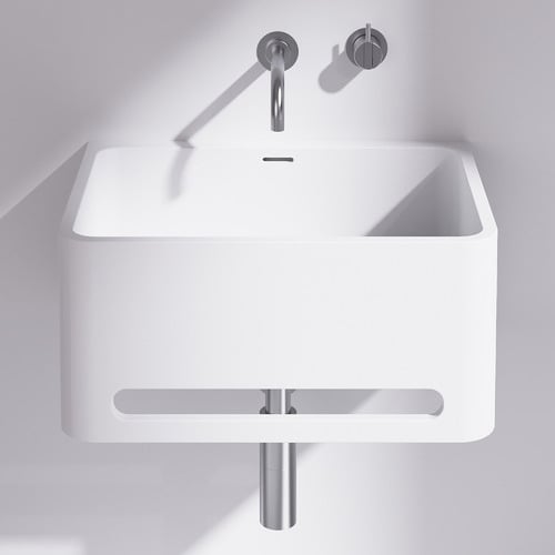 Vision 550mm Matte White Wall Hung Basin with Towel Rail | Temple & Webster