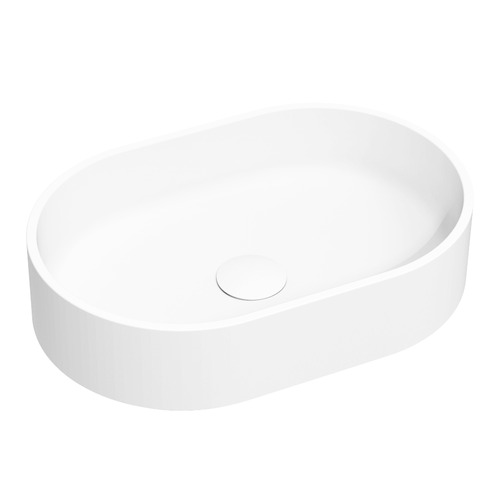 Lune 450mm Matte White Oval Solid Surface Above Counter Basin