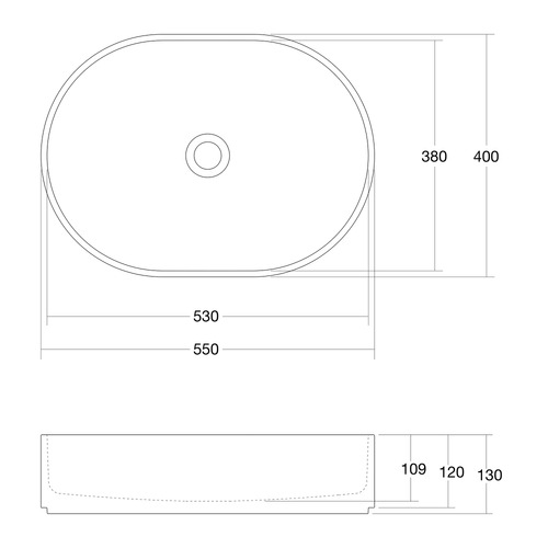 Lune 550mm Matte White Oval Solid Surface Above Counter Basin
