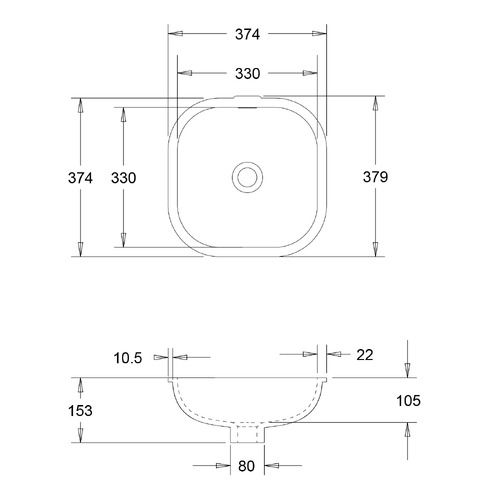Sub 374mm Matte White Square Solid Surface Undermount Basin