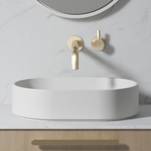 Lune 450mm Matte White Oval Solid Surface Above Counter Basin