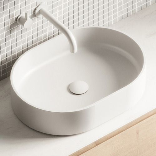 Lune 550mm Matte White Oval Solid Surface Above Counter Basin