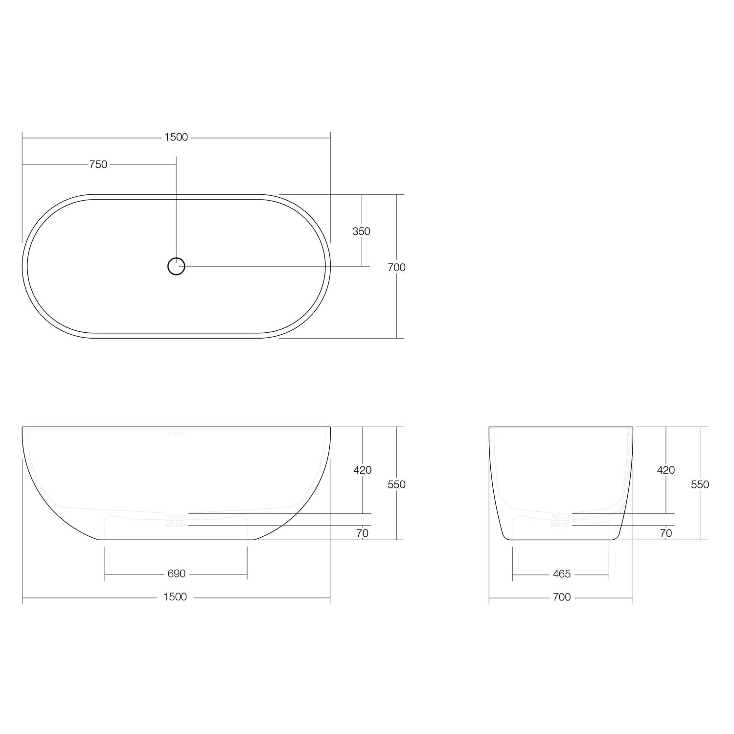 Benna Oval Solid Surface Freestanding Bath with Overflow