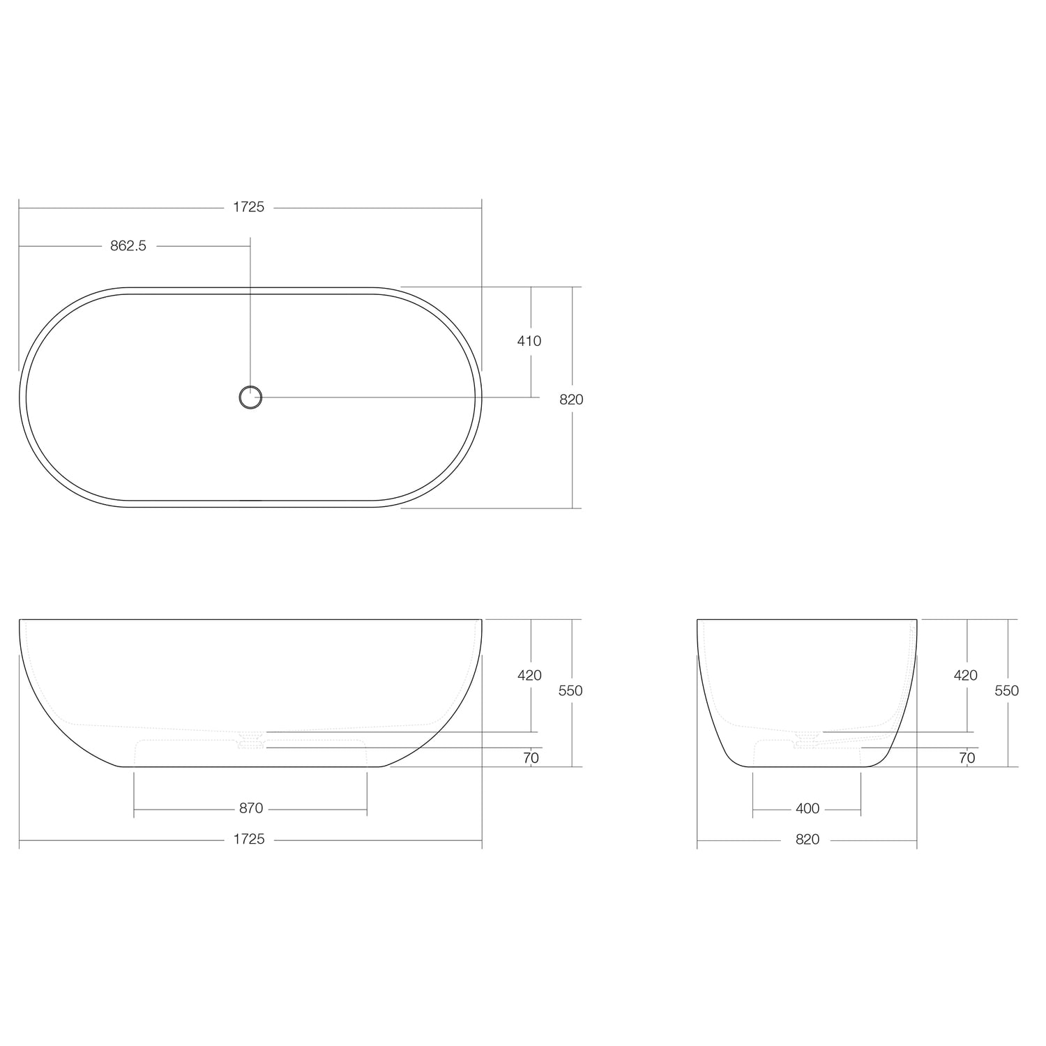 Benna Oval Solid Surface Freestanding Bath with Overflow