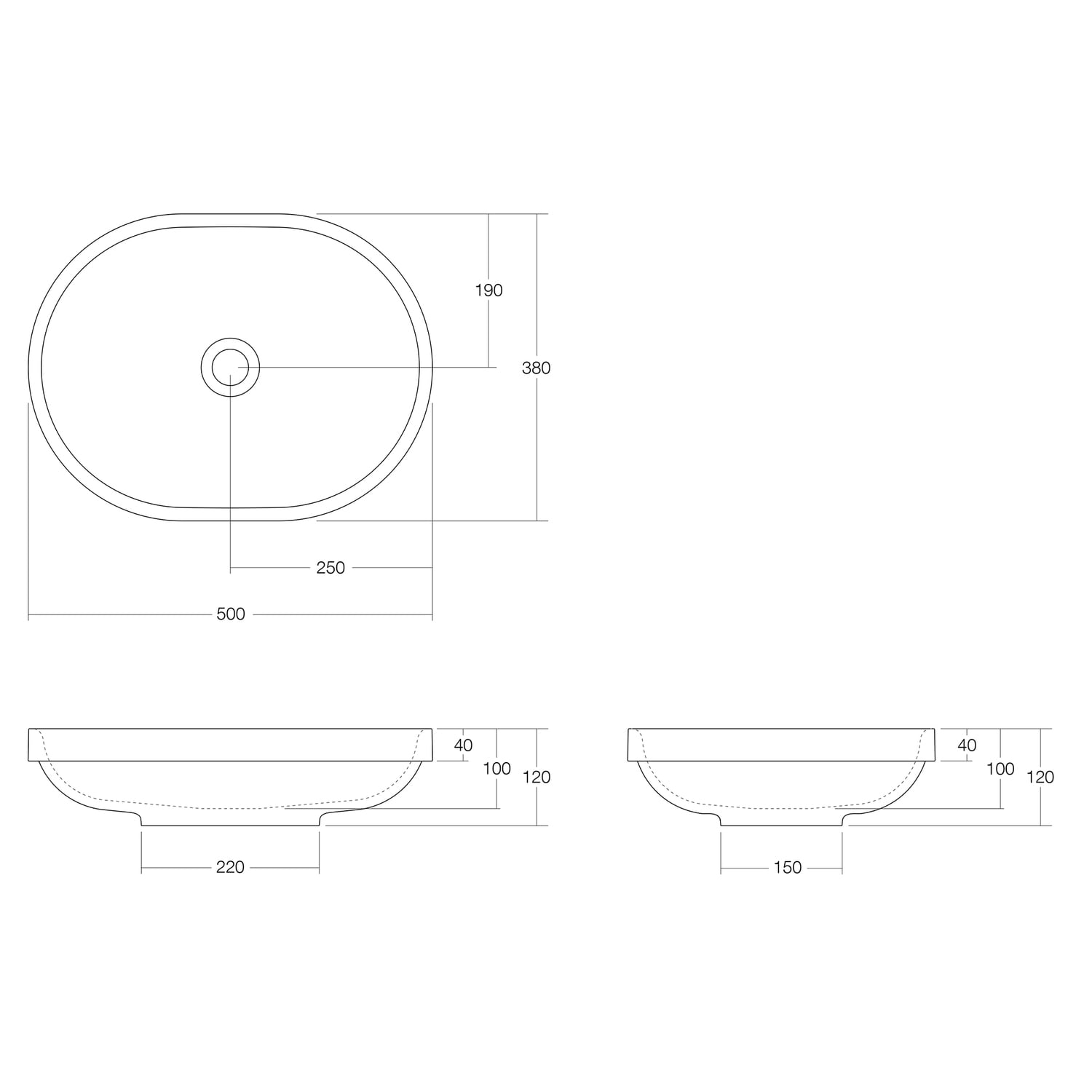 Benna 500mm Oval Semi-Inset Basin