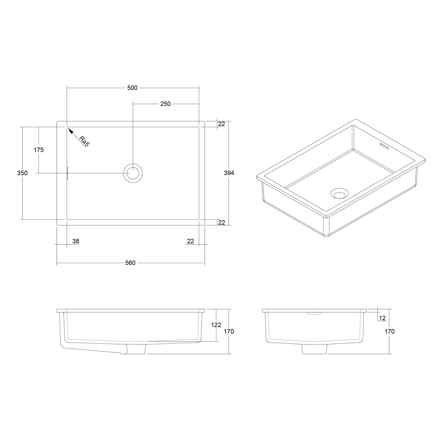 Cdesign 560mm Matte White Undermount Basin with Overflow