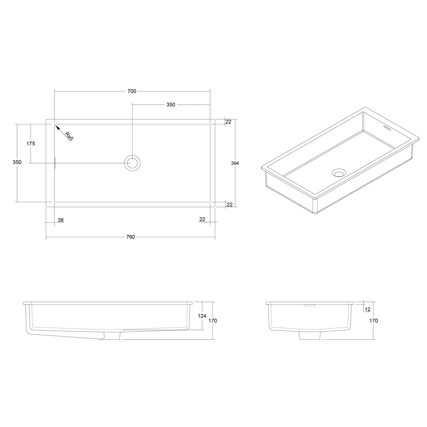 Cdesign 760mm Matte White Undermount Basin with Overflow
