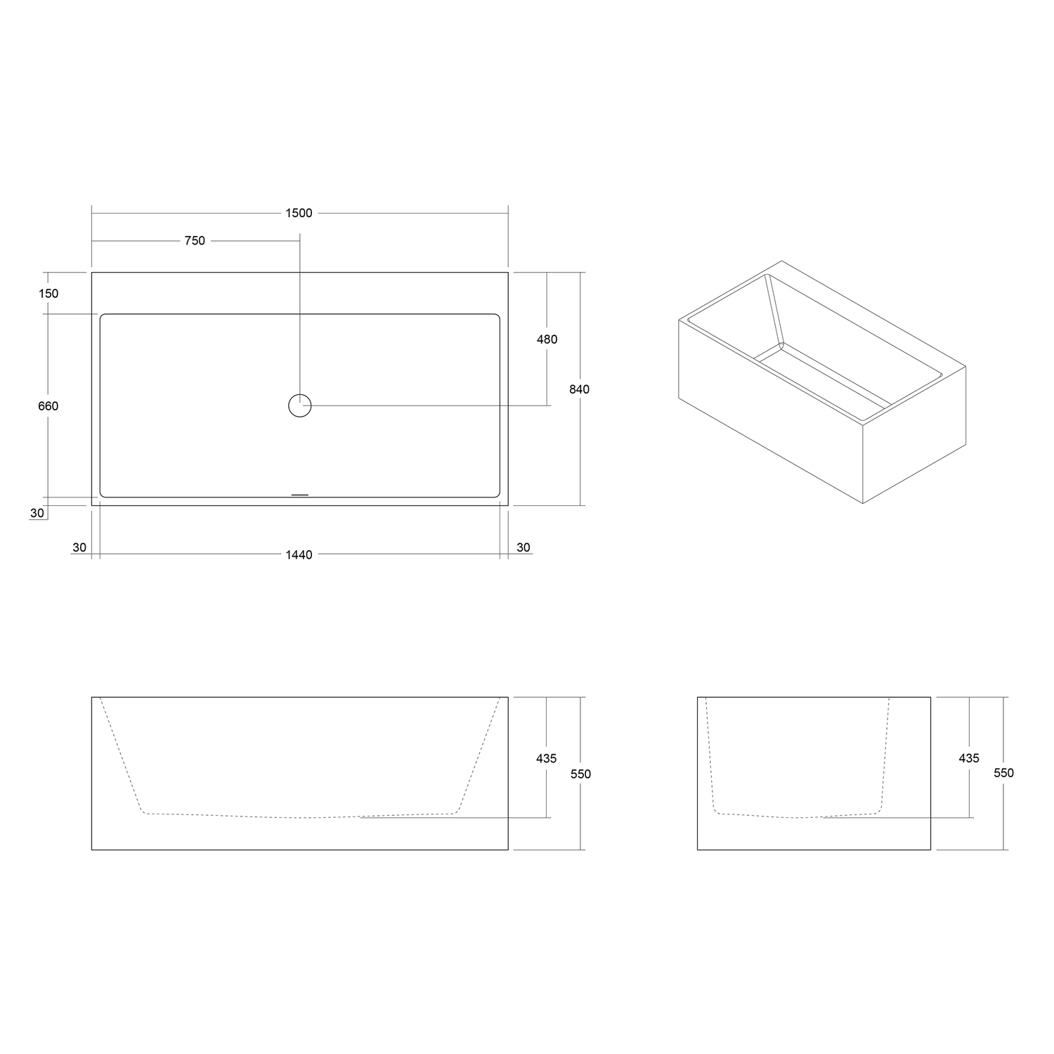 Cdesign Matte White Solid Surface Freestanding Bath with Overflow