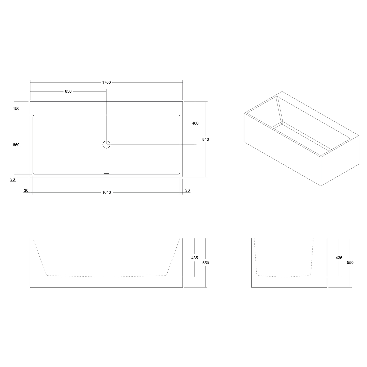 Cdesign Matte White Solid Surface Freestanding Bath with Overflow