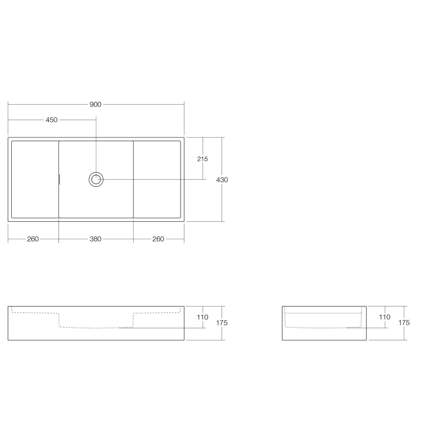 Cdesign 900mm Matte White Wall Hung Basin with Overflow