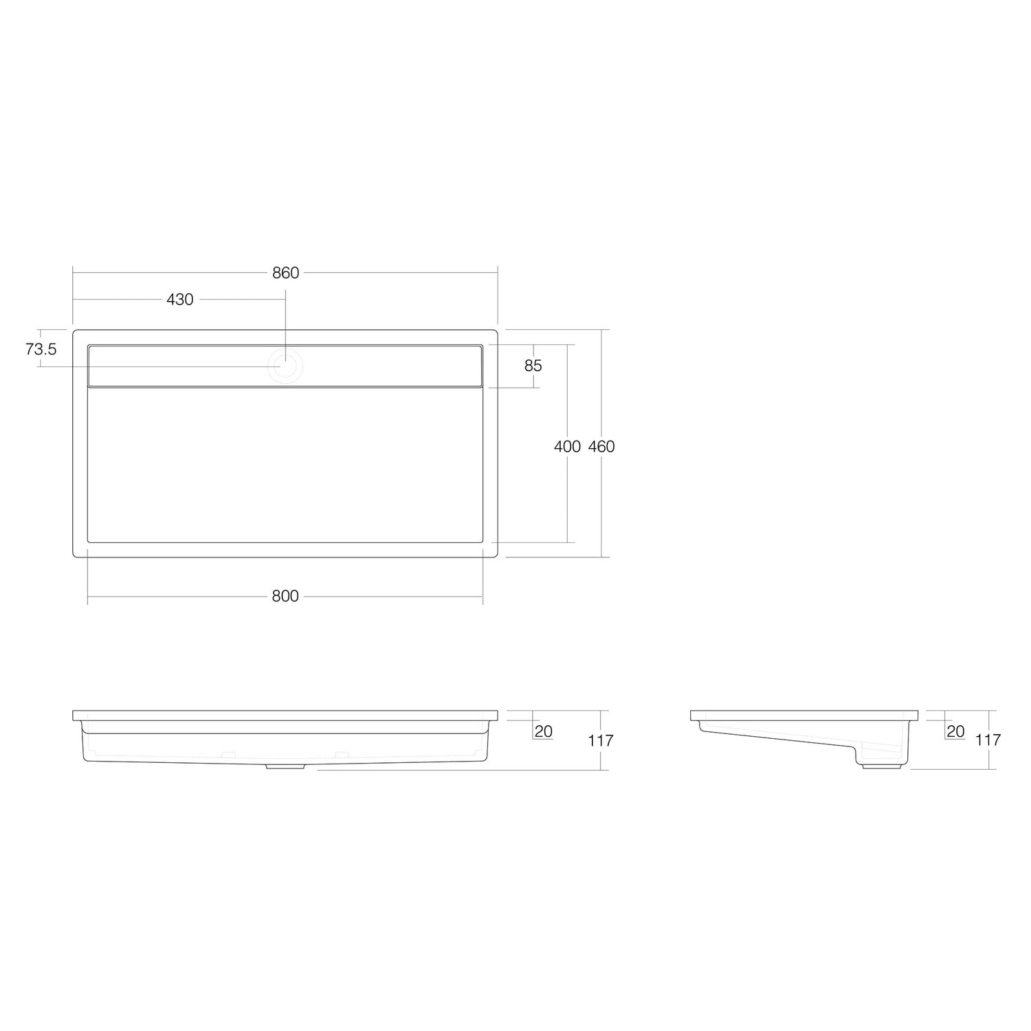 Elba 860mm Matte White Washplane