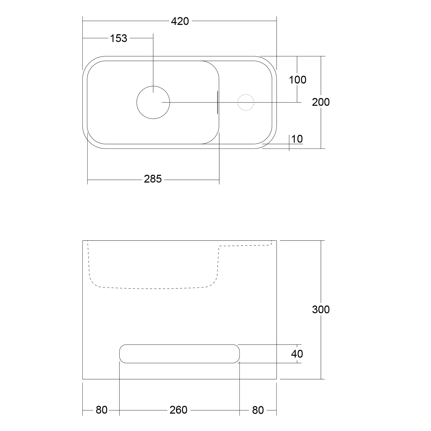 Mod 420mm Matte White Wall Hung Basin with Overflow & Hand Towel Rail