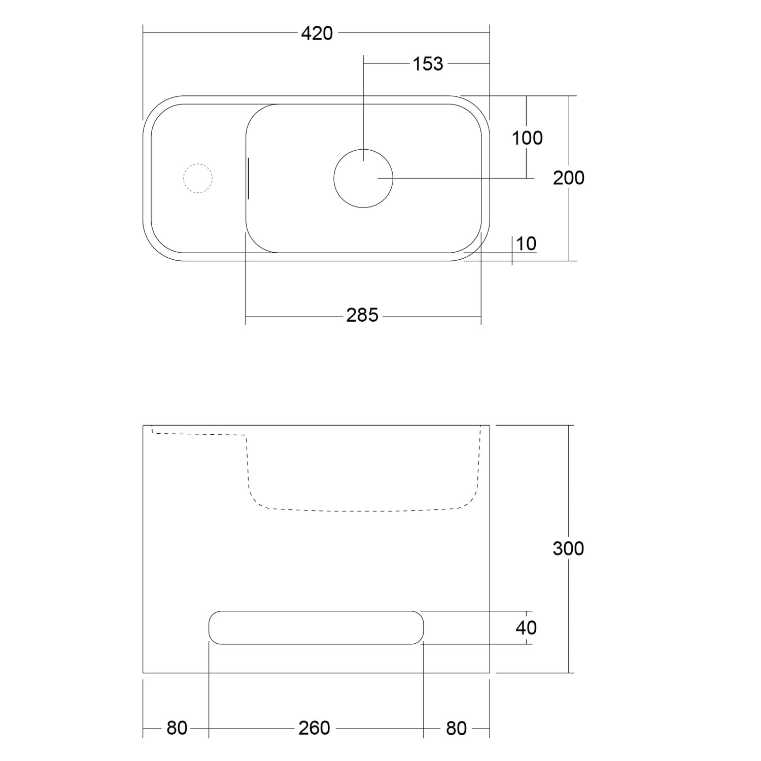 Mod 420mm Matte White Wall Hung Basin with Overflow & Hand Towel Rail