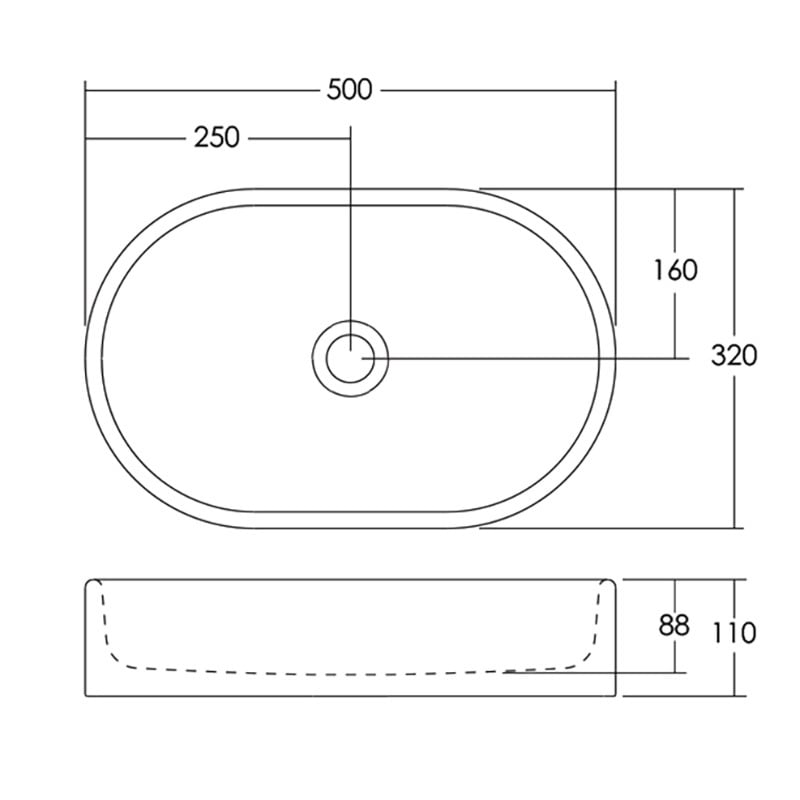 Kanso 500mm Matte White Oval Above Counter Basin