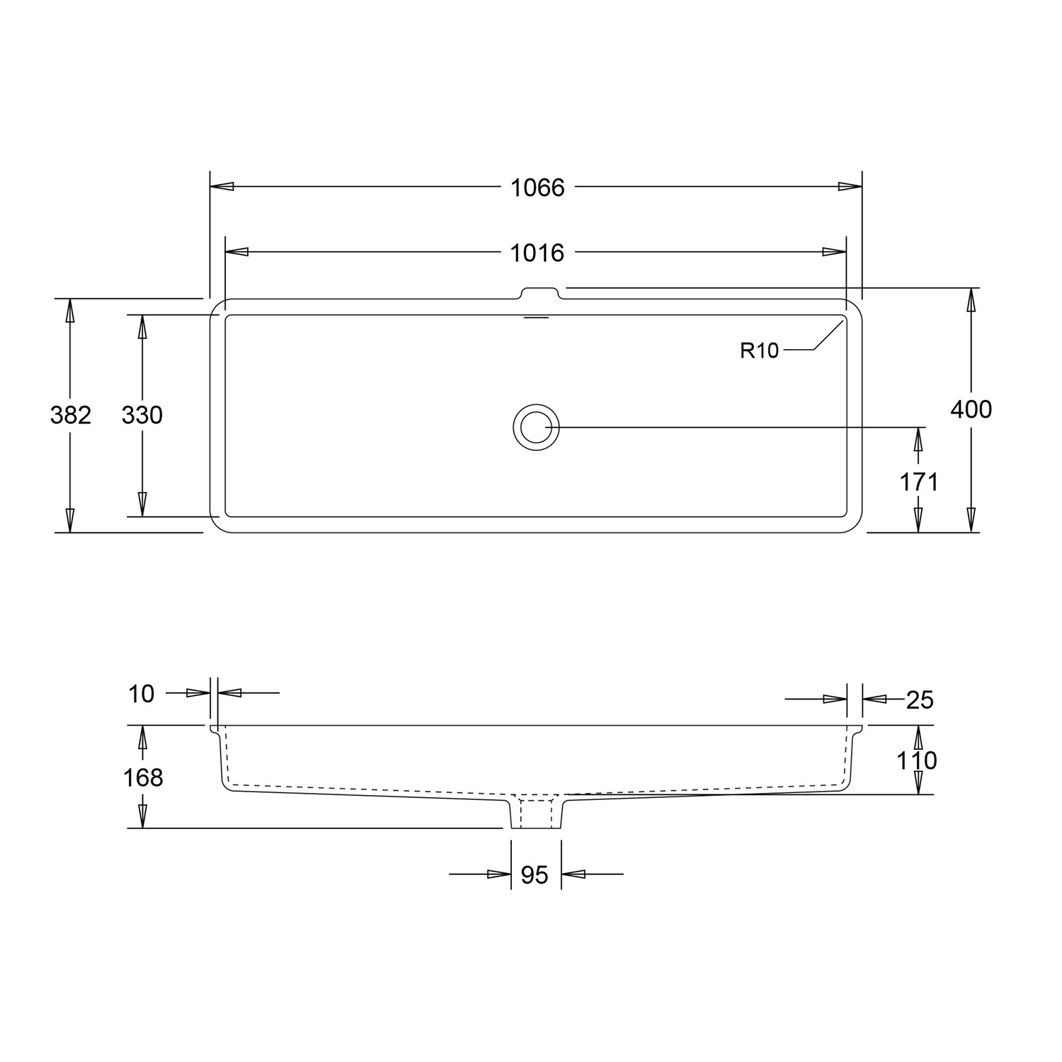 Sub 1066mm Undermount Basin with Overflow