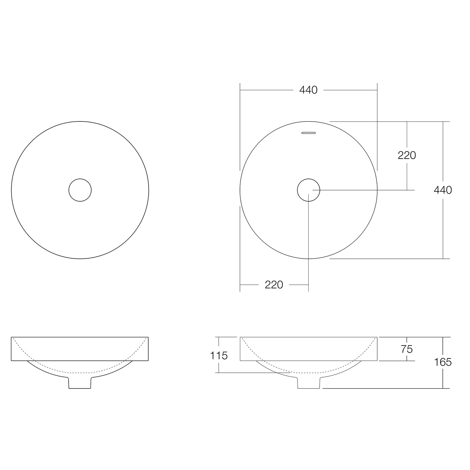 Mono 440mm Round Semi-Inset Basin with Overflow